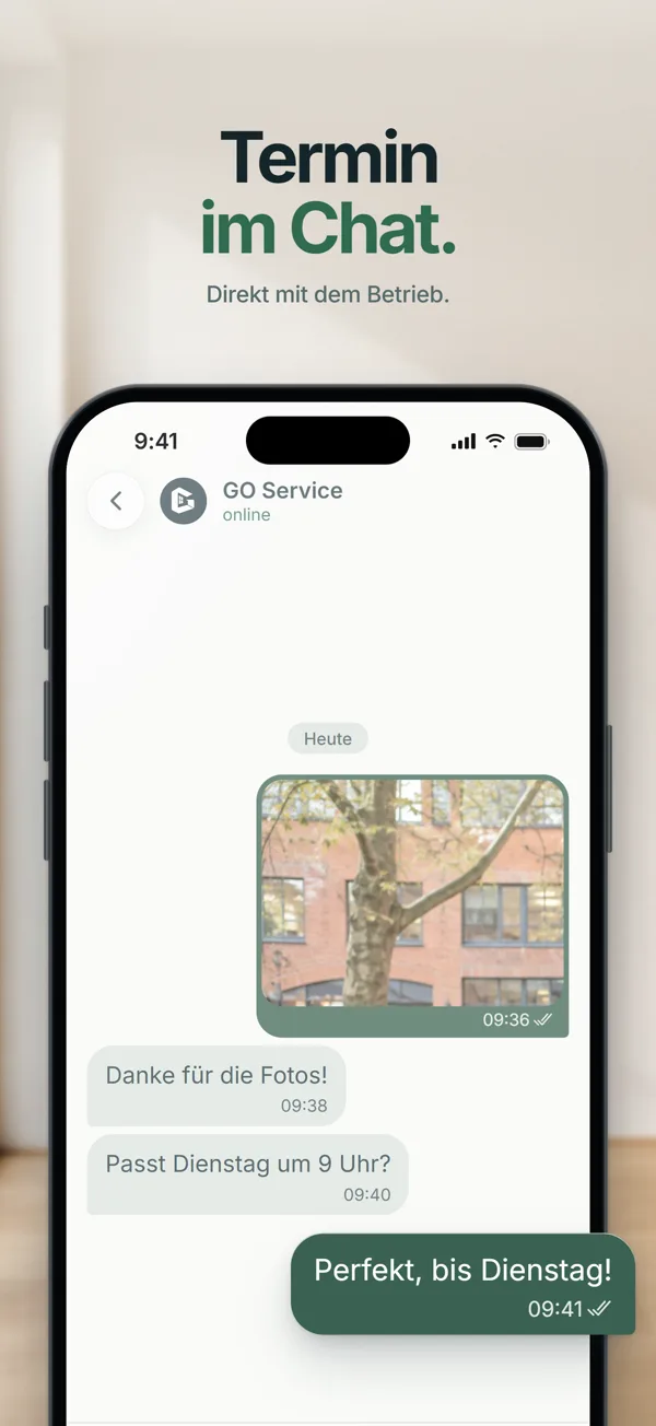 App screen: chat with the business