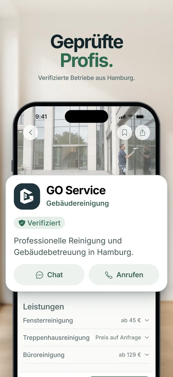 App screen: verified business profile